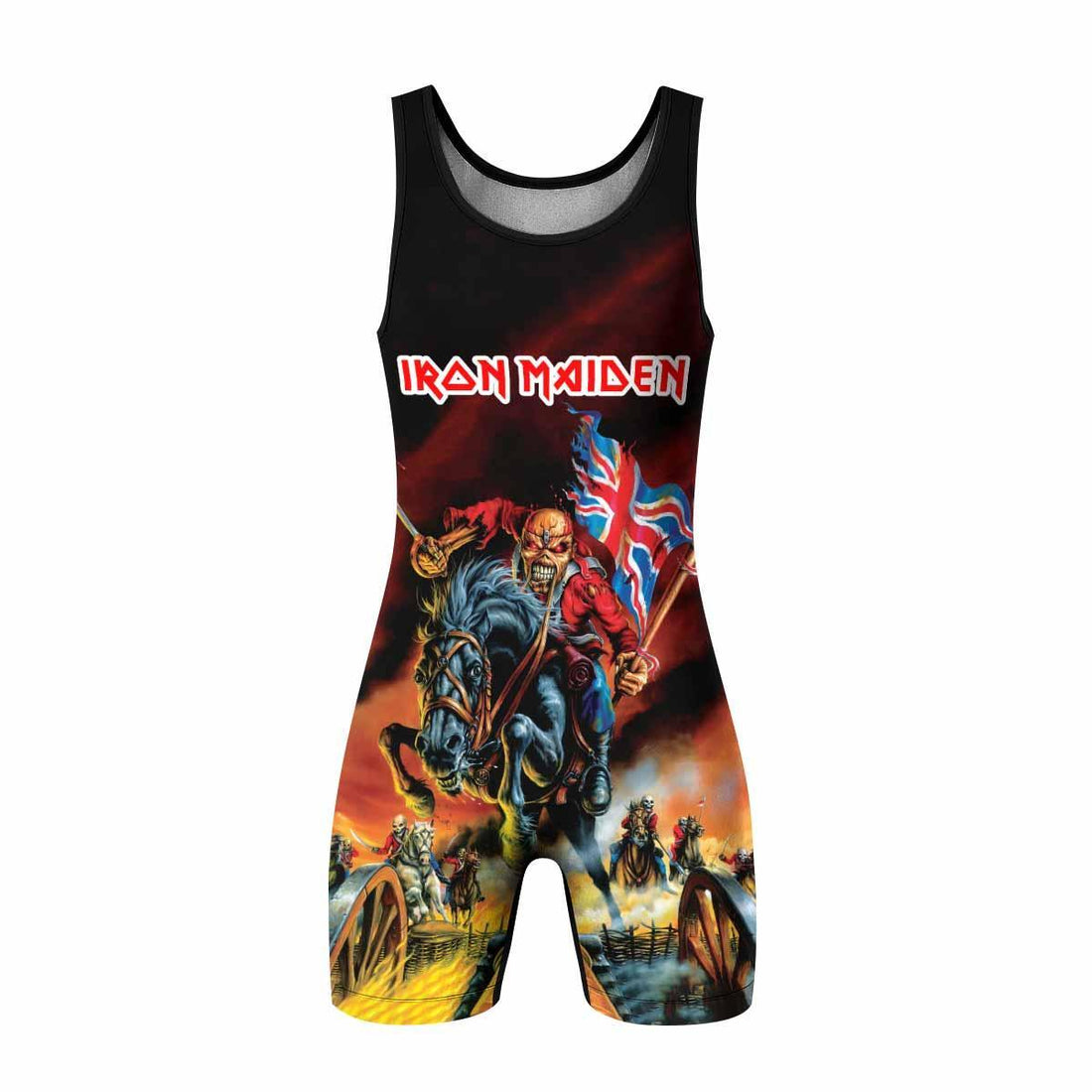 Iron Maiden England Flag Wrestling Singlet - front and back view