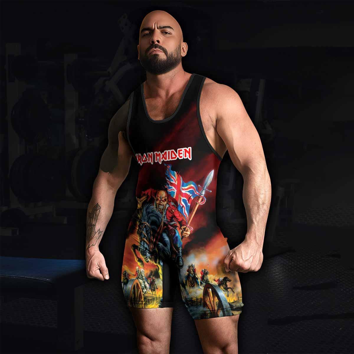 Iron Maiden England Flag Wrestling Singlet - men's lifestyle view