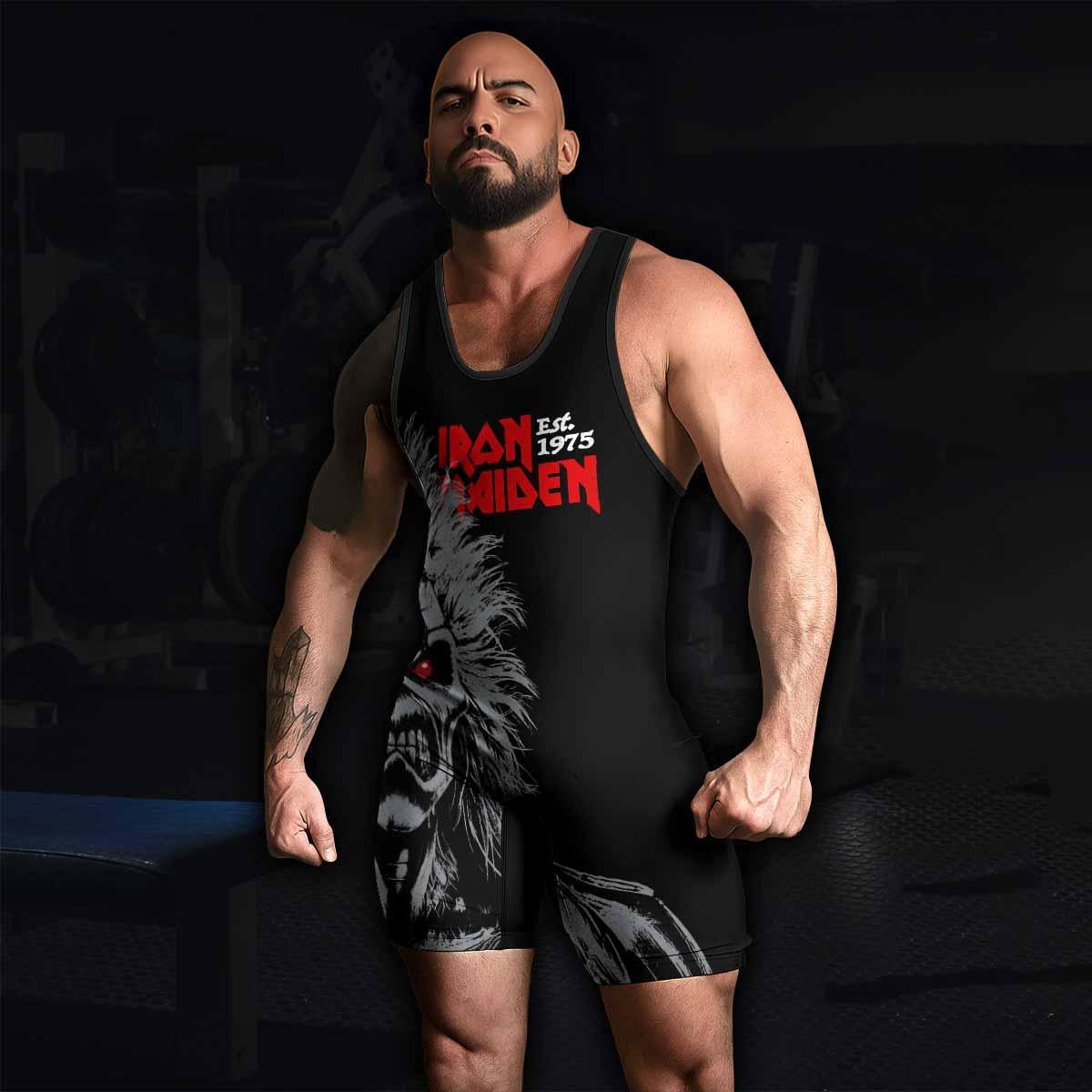 Iron Maiden Eddie the Head Wrestling Singlet - men's lifestyle view