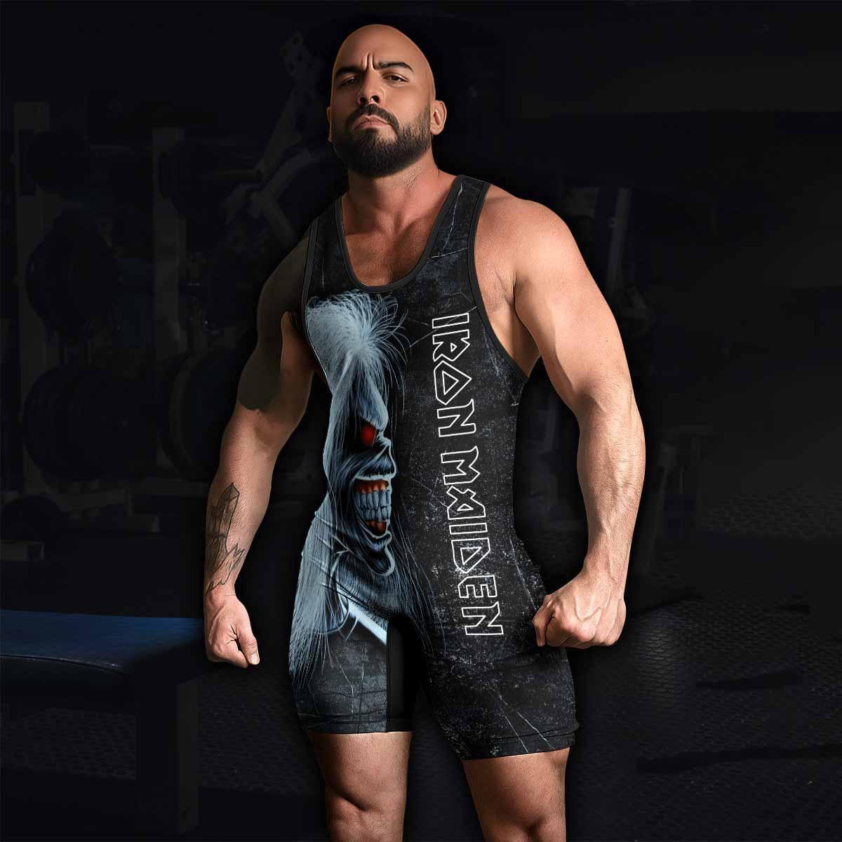 Iron Maiden The Ten Eddies Wrestling Singlet - men's lifestyle view