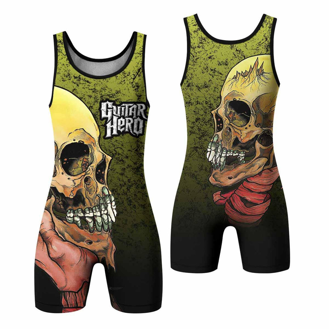 Guitar Hero Skull Wrestling Singlet - front and back view