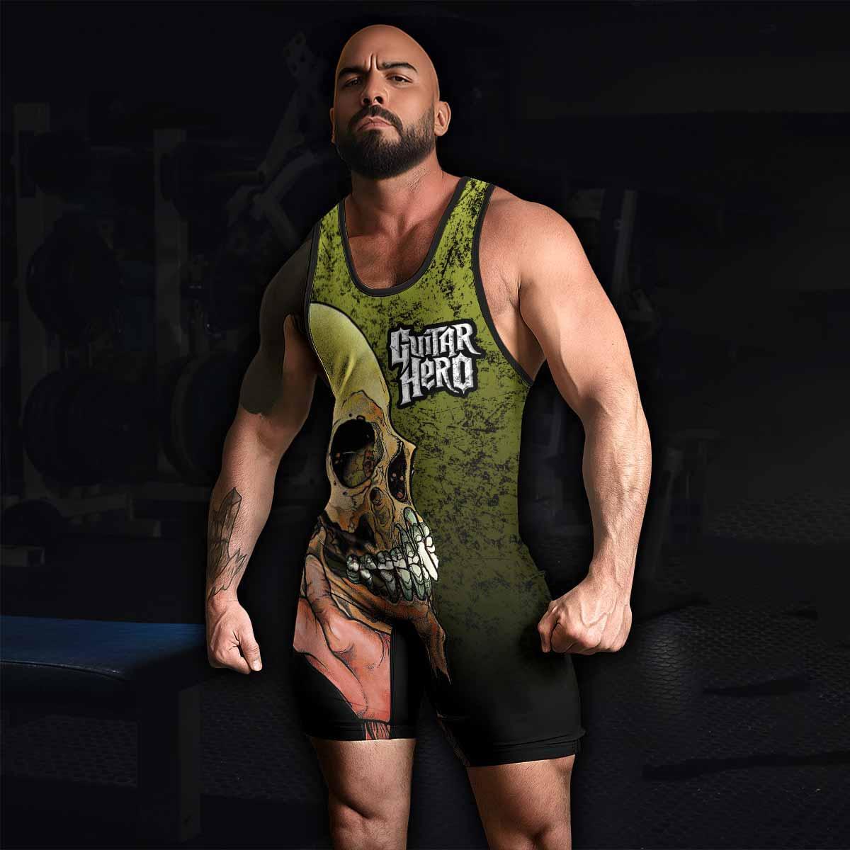 Guitar Hero Skull Wrestling Singlet - men's lifestyle view