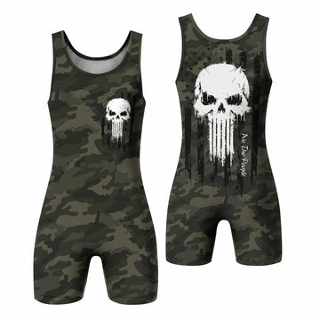 The Punisher Skull We The People Wrestling Singlet - front and back view