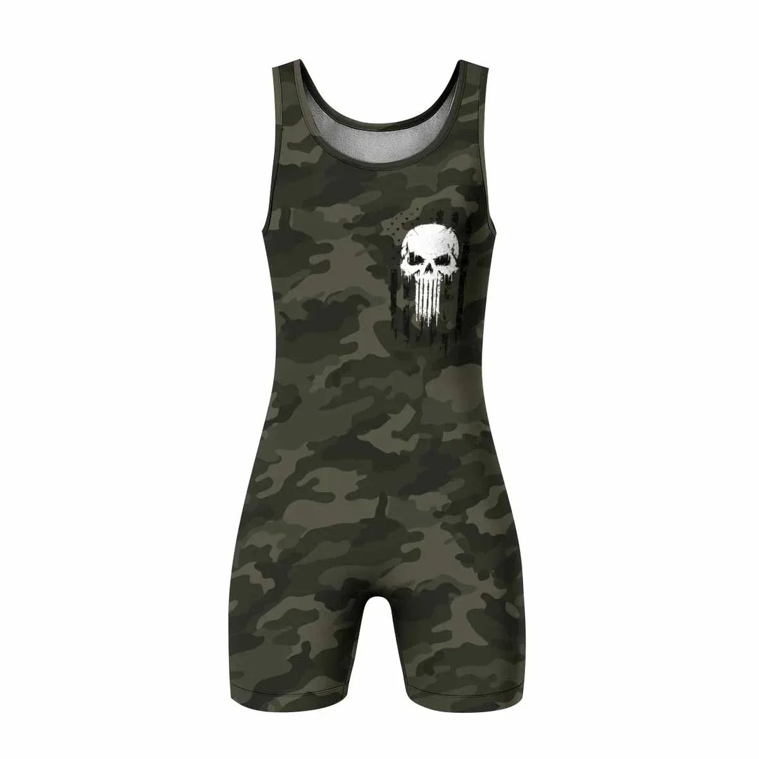 The Punisher Skull We The People Wrestling Singlet - front and back view
