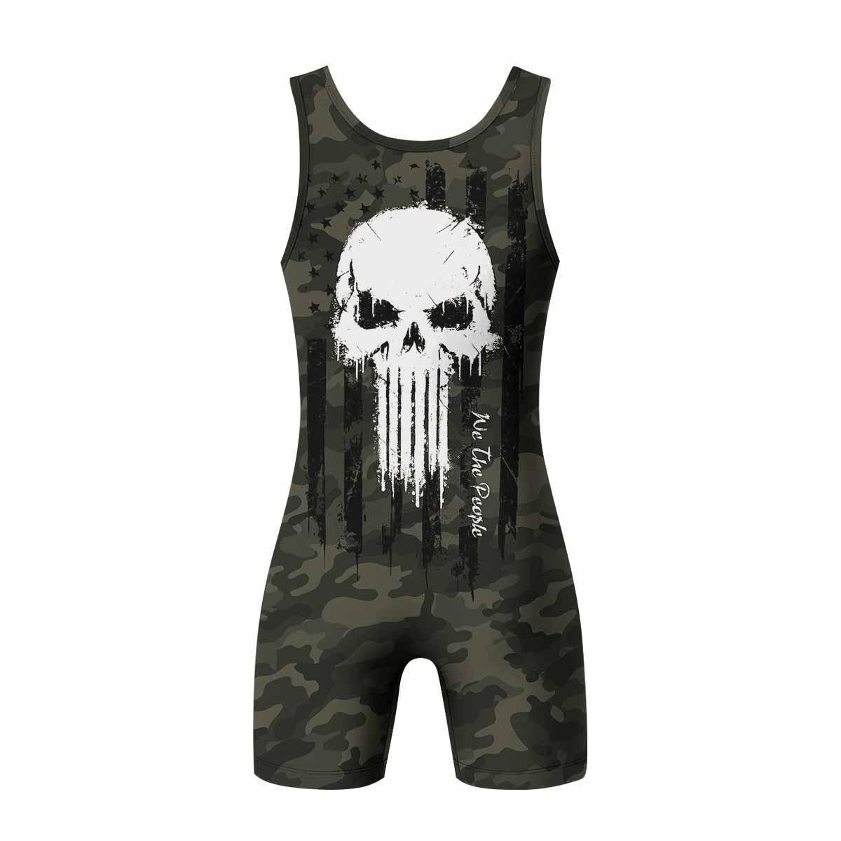 The Punisher Skull We The People Wrestling Singlet - back view mockup
