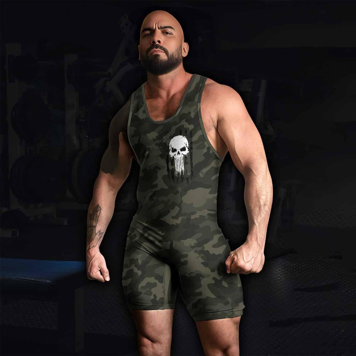 The Punisher Skull We The People Wrestling Singlet - men's lifestyle view