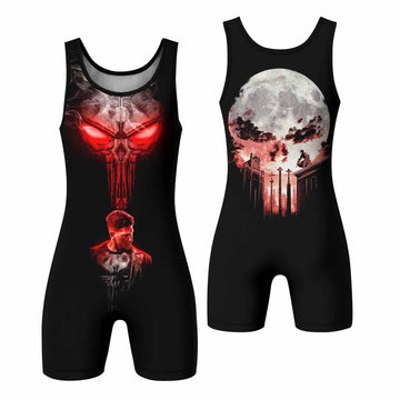 The Punisher Skull Frank Castle Wrestling Singlet - front and back view