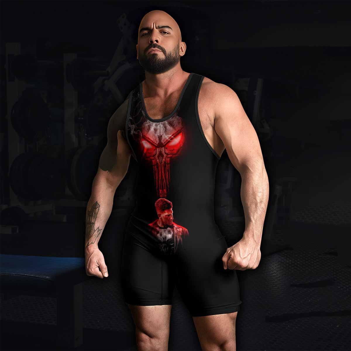 The Punisher Skull Frank Castle Wrestling Singlet - men's lifestyle view