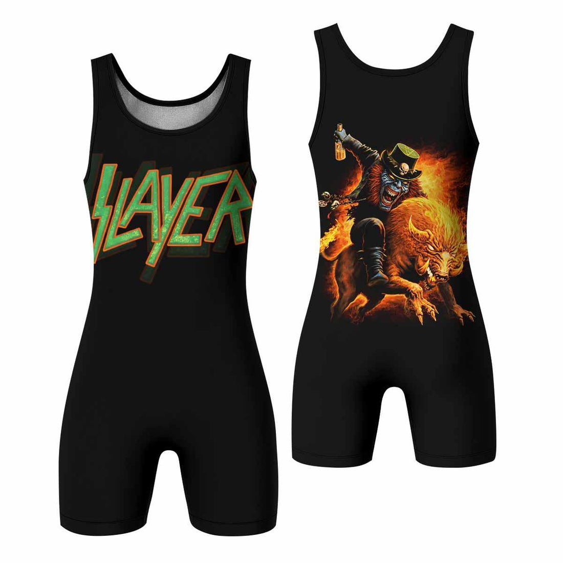 Slayer Hellfire Demon Wrestling Singlet - front and back view