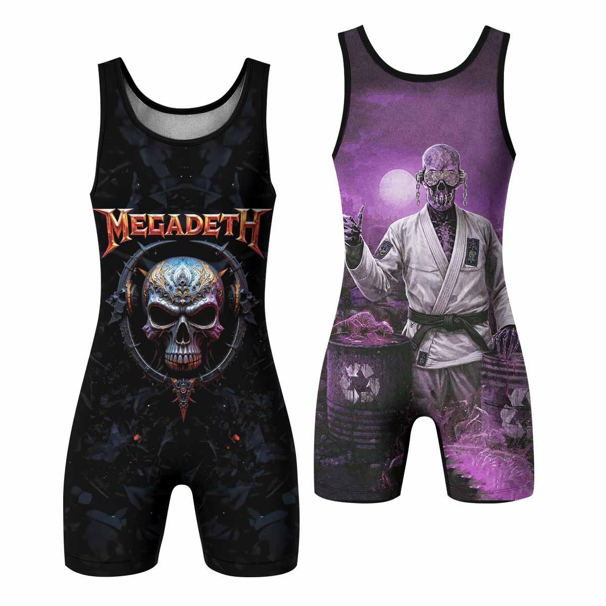 Megadeth Vic Rattlehead Wrestling Singlet - front and back view