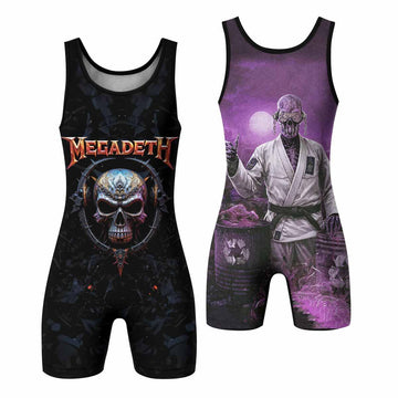 Megadeth Vic Rattlehead Wrestling Singlet - front and back view