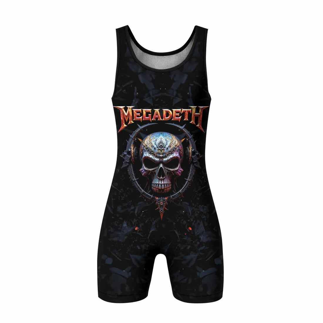 Megadeth Vic Rattlehead Wrestling Singlet - front and back view