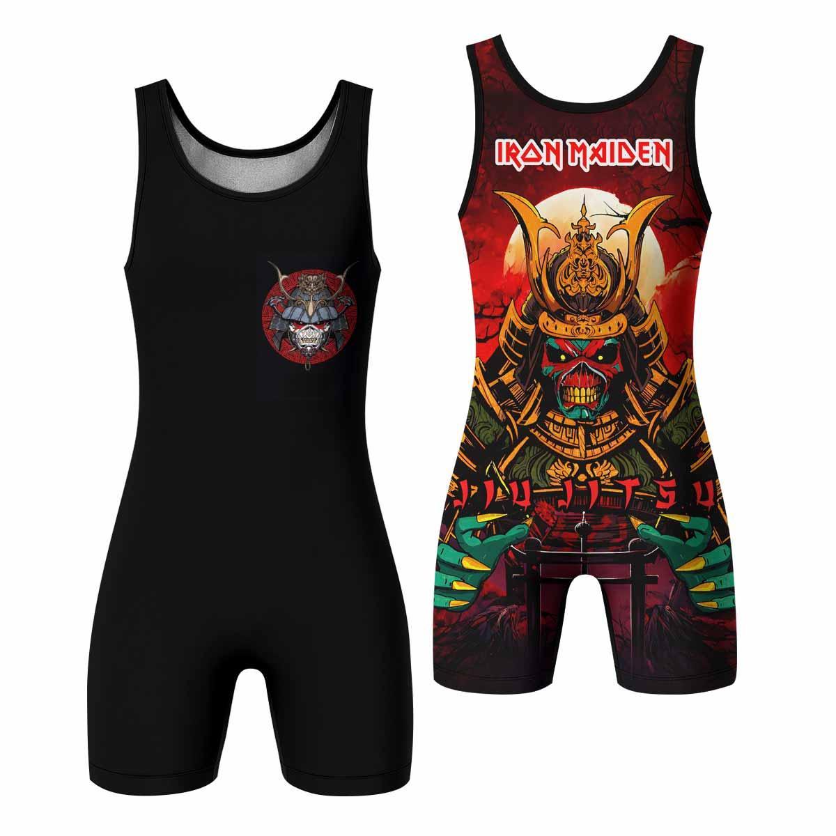 Iron Maiden Samurai Jiu-Jitsu Wrestling Singlet - front and back view