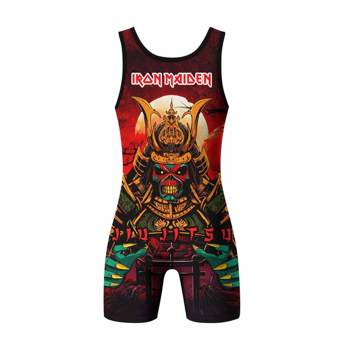 Iron Maiden Samurai Jiu-Jitsu Wrestling Singlet - back view mockup