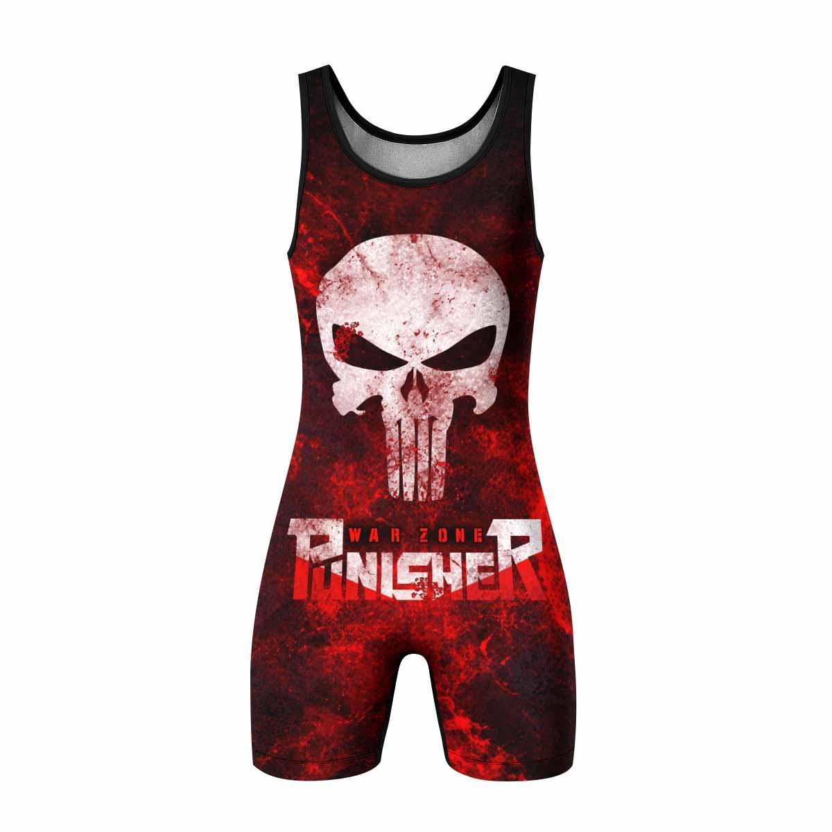 Punisher War Zone Wrestling Singlet - front view mockup