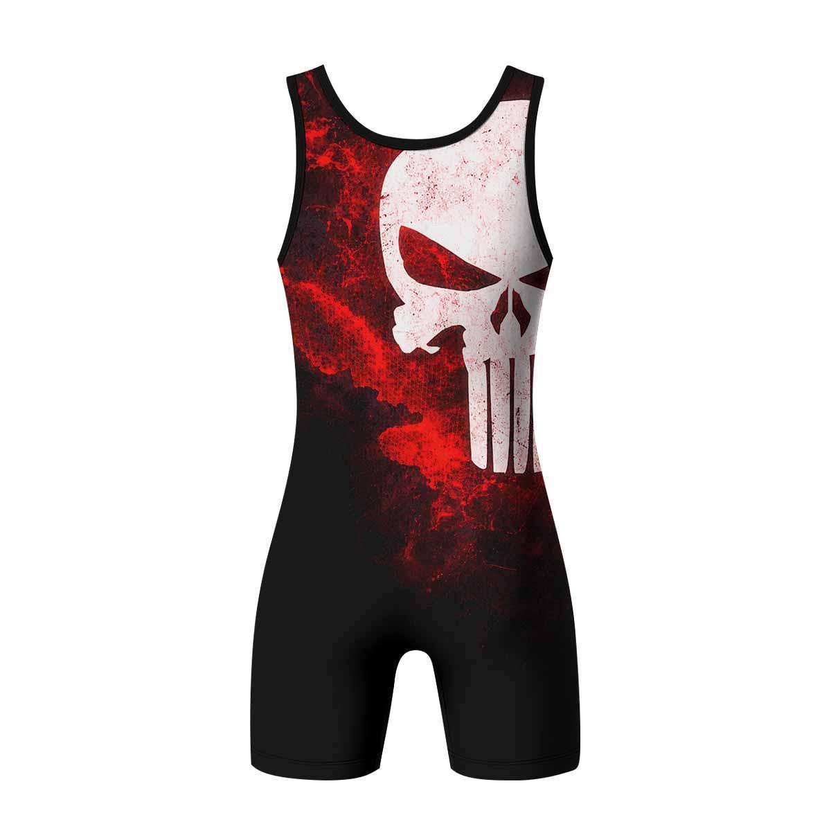 Punisher War Zone Wrestling Singlet - back view mockup