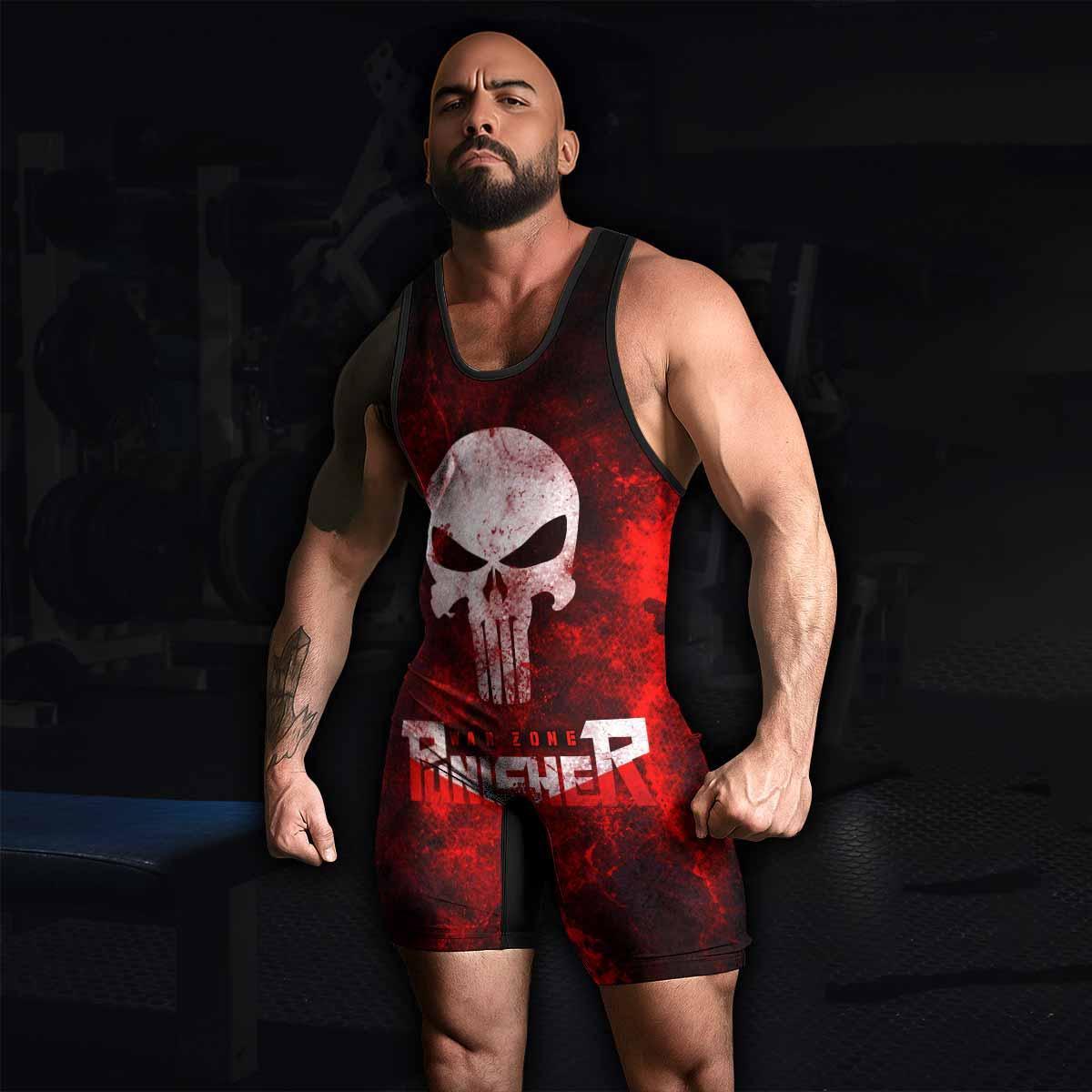 Punisher War Zone Wrestling Singlet - men's lifestyle view