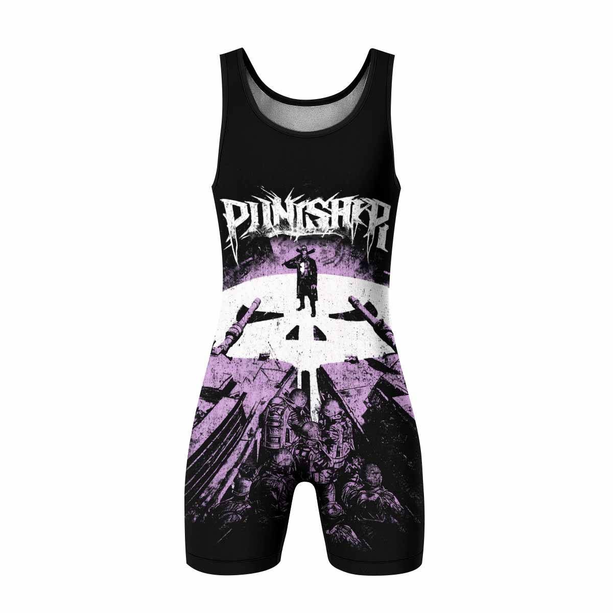 Punisher Final Verdict Wrestling Singlet - front view mockup
