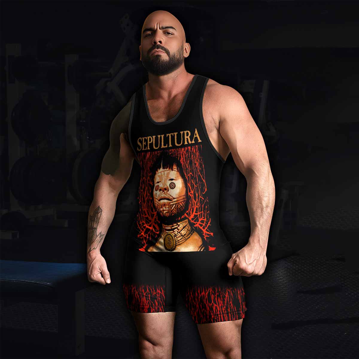 Sepultura Roots Wrestling Singlet - men's lifestyle view
