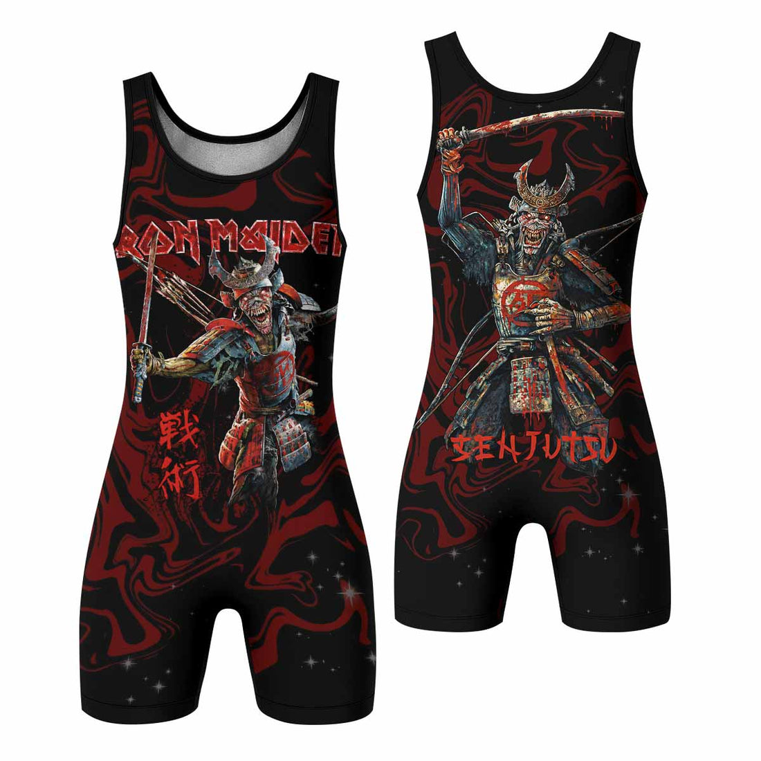 Iron Maiden Senjutsu Samurai Eddie Wrestling Singlet - front and back view