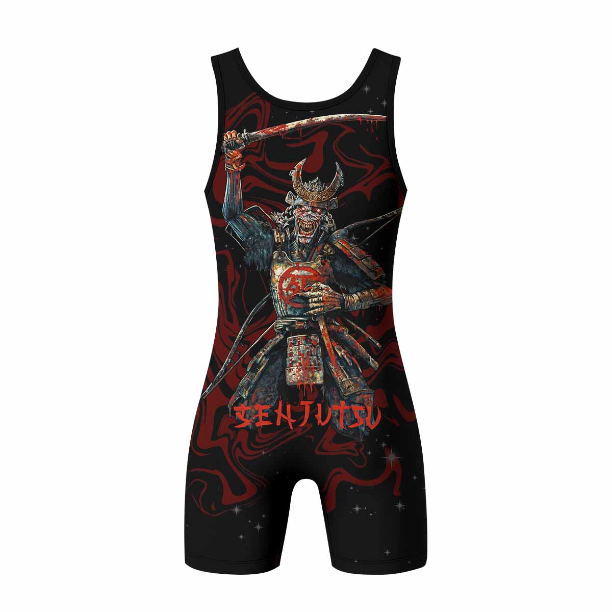Iron Maiden Senjutsu Samurai Eddie Wrestling Singlet - back view mockup