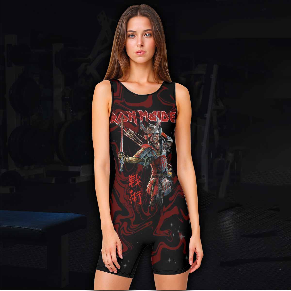 Iron Maiden Senjutsu Samurai Eddie Wrestling Singlet - women's lifestyle view