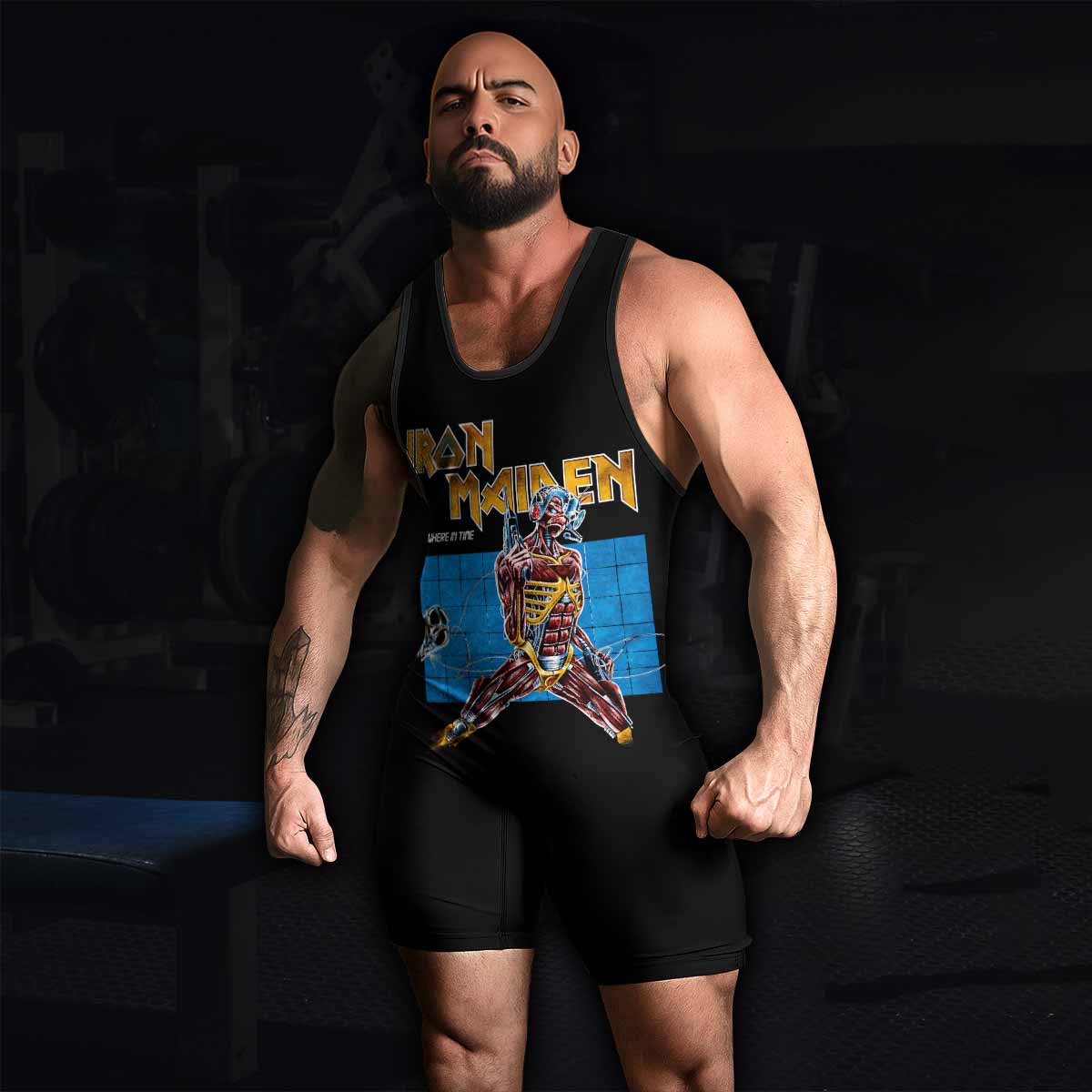 Iron Maiden Live After Death Wrestling Singlet - men's lifestyle view