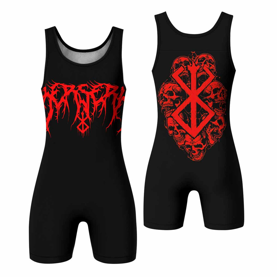 Berserk Metal Skull Knight Wrestling Singlet - front and back view