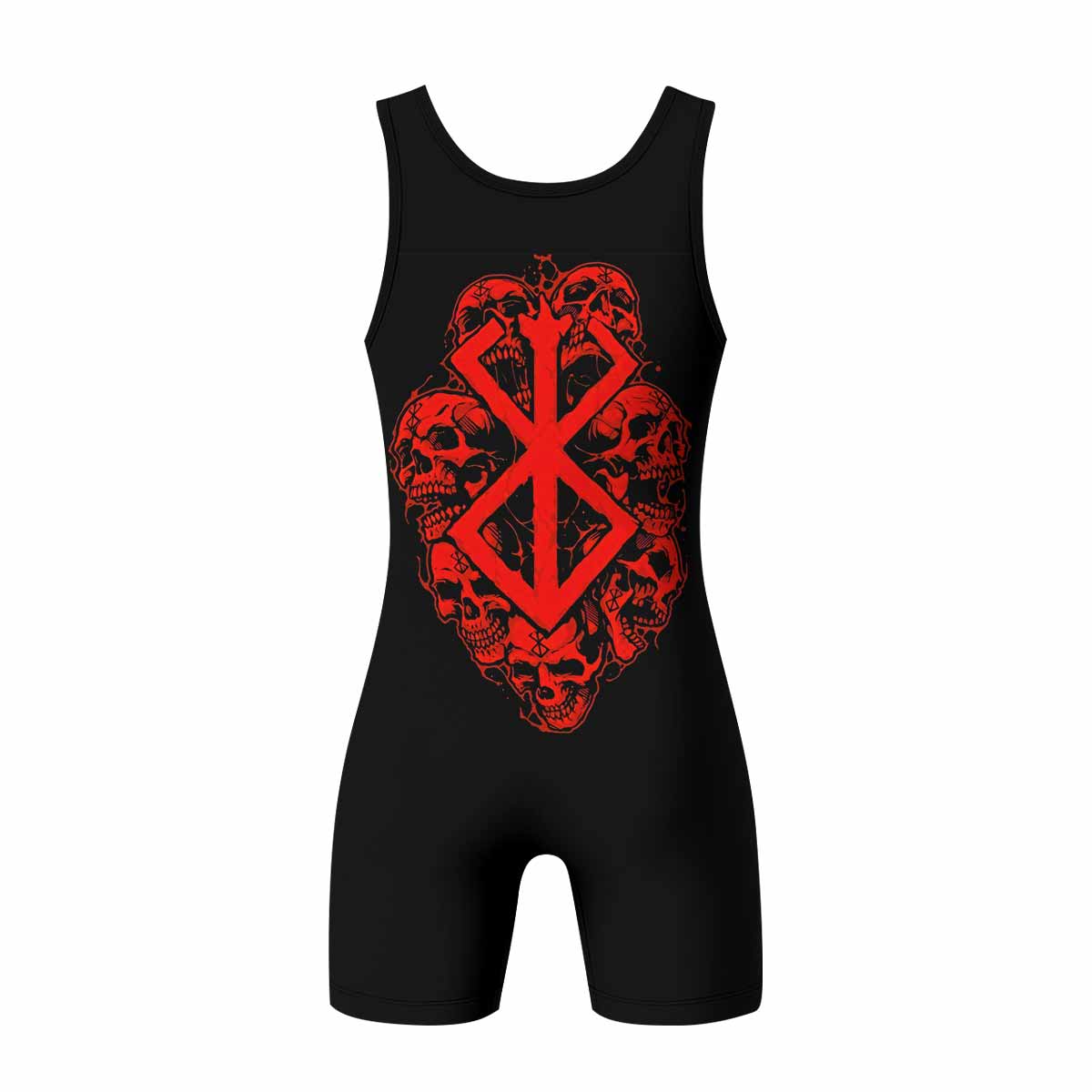 Berserk Metal Skull Knight Wrestling Singlet - back view mockup