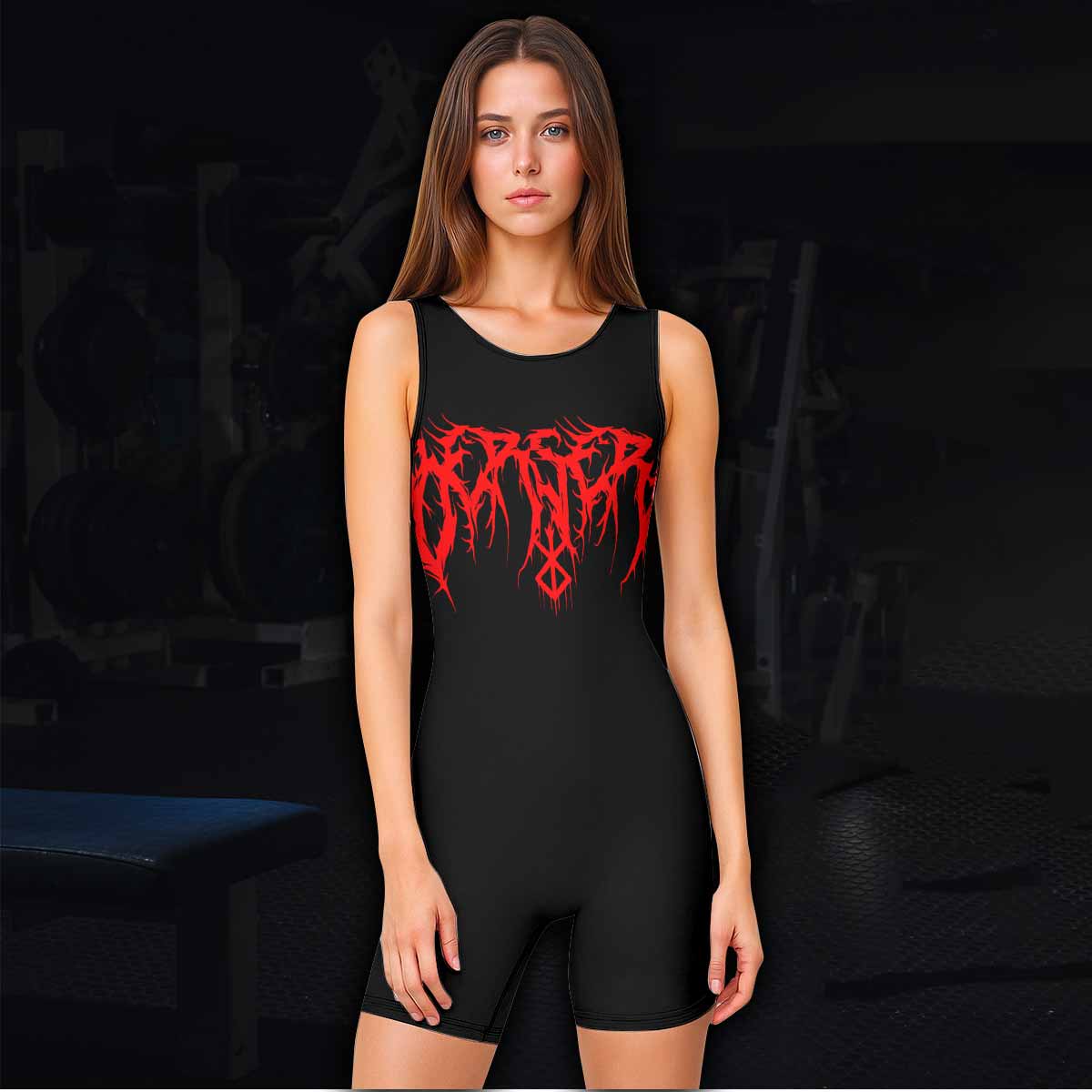 Berserk Metal Skull Knight Wrestling Singlet - women's lifestyle view