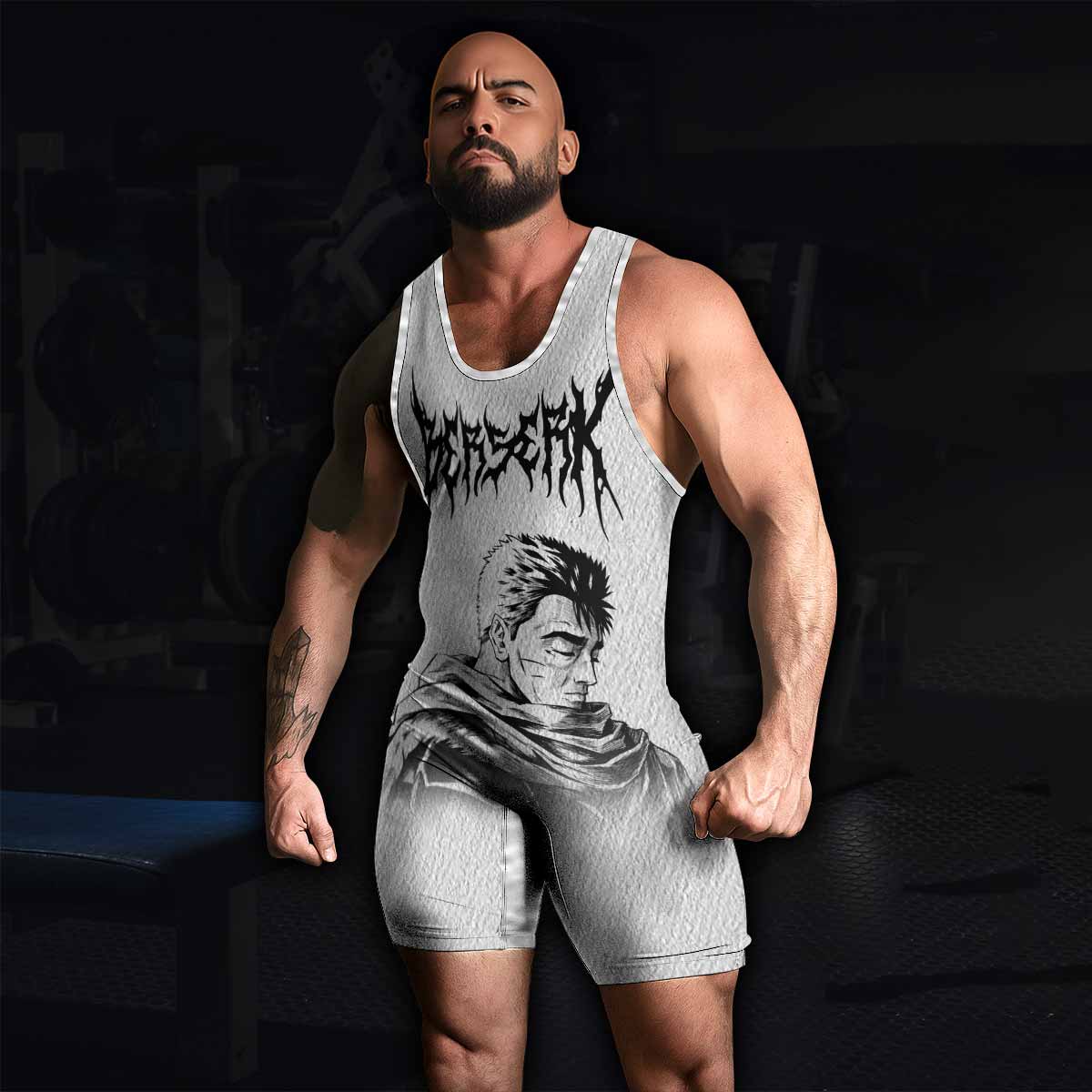 Berserk Metal Guts Wrestling Singlet - men's lifestyle view