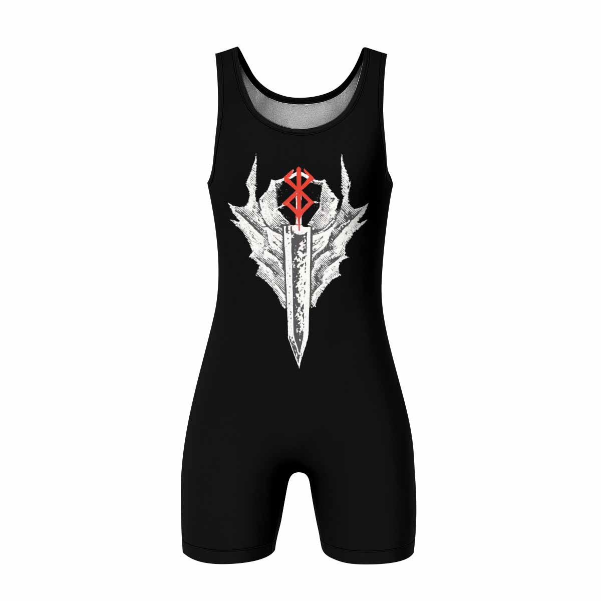 Berserk Black Swordsman Guts Wrestling Singlet - front view mockup