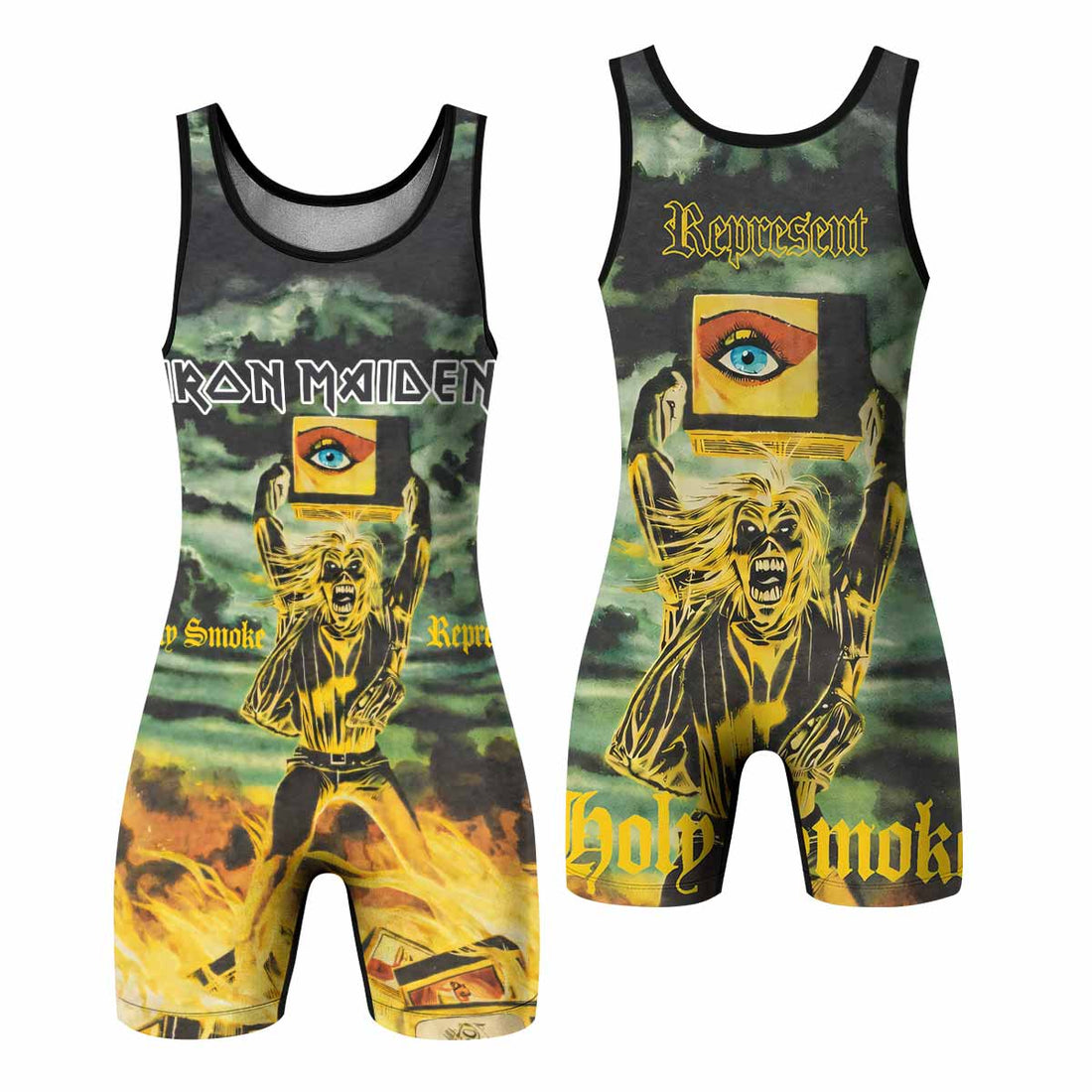 Iron Maiden Holy Smoke Wrestling Singlet - front and back view