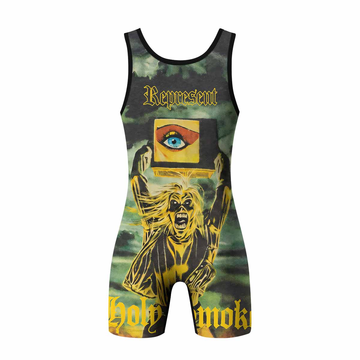 Iron Maiden Holy Smoke Wrestling Singlet - back view mockup