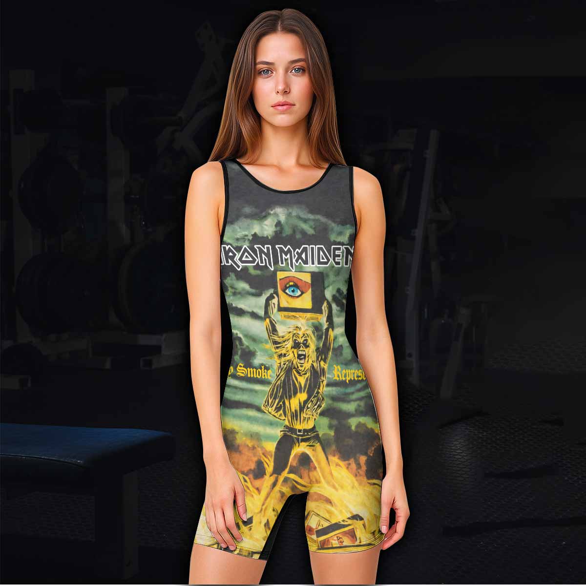 Iron Maiden Holy Smoke Wrestling Singlet - women's lifestyle view