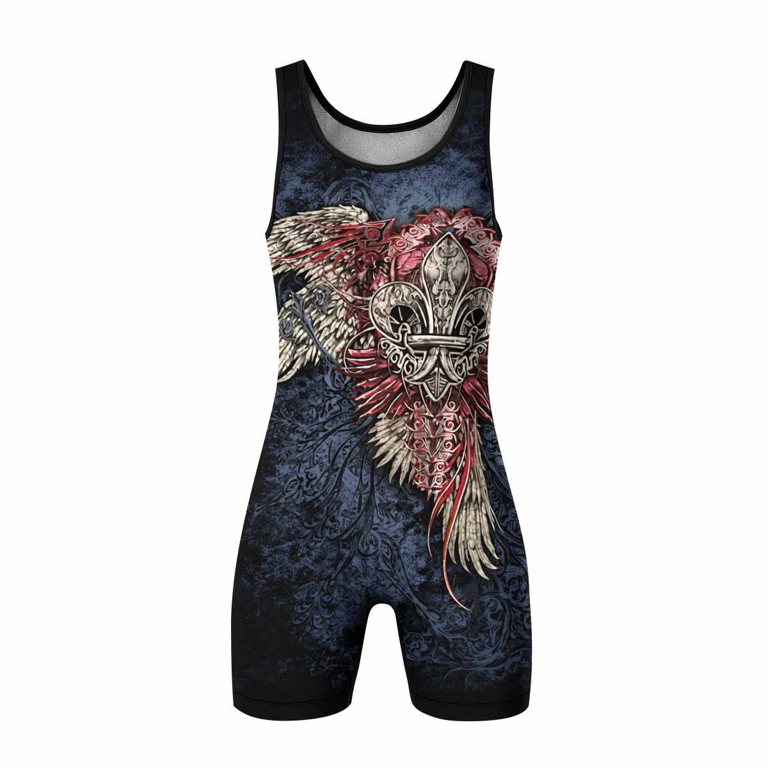 Metallic Embossed Angel Wrestling Singlet - front and back view