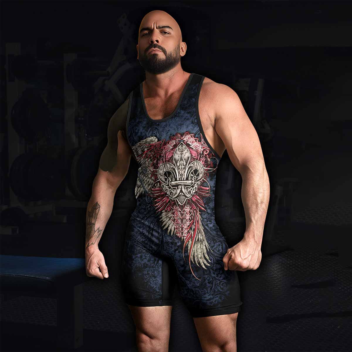 Metallic Embossed Angel Wrestling Singlet - men's lifestyle view