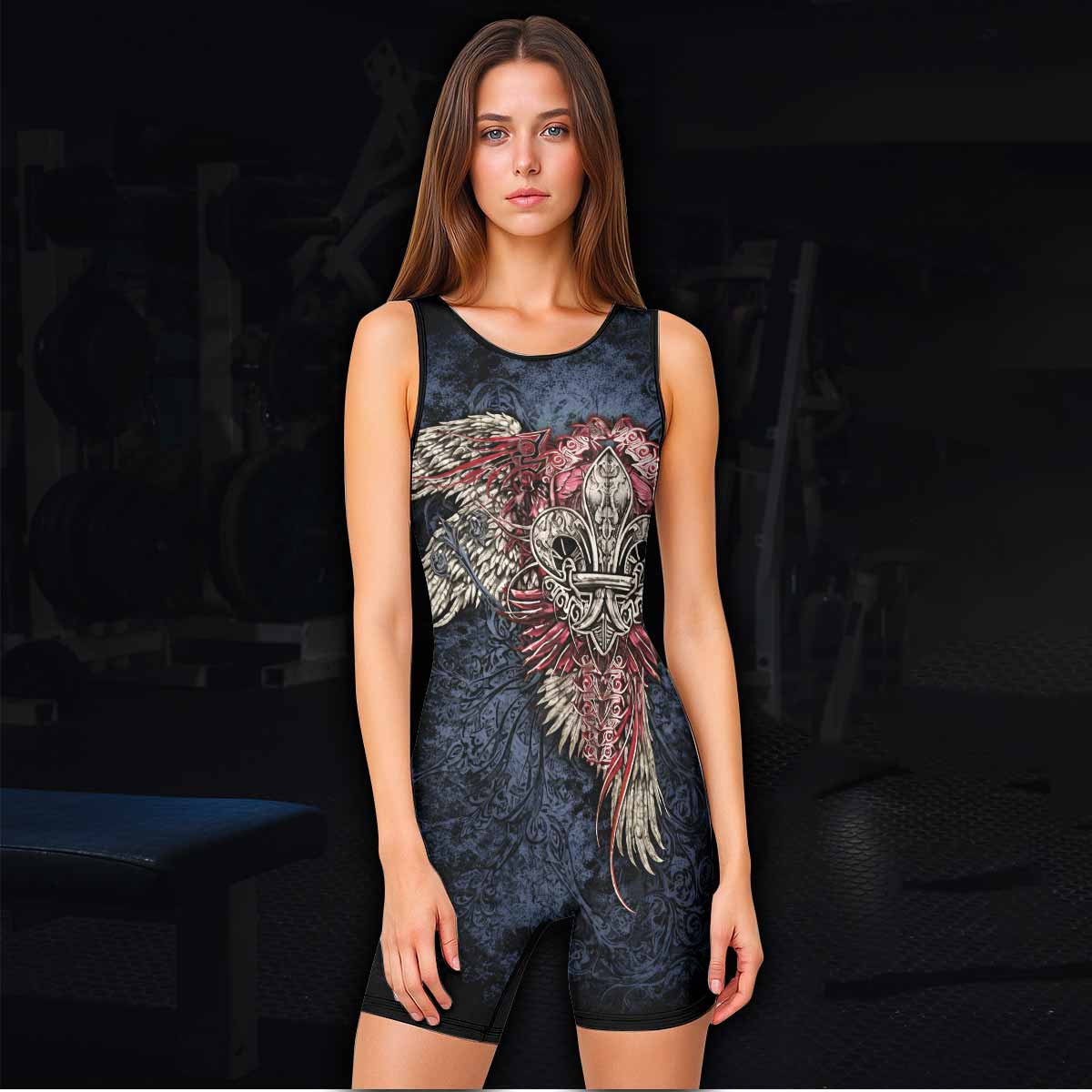 Metallic Embossed Angel Wrestling Singlet - women's lifestyle view