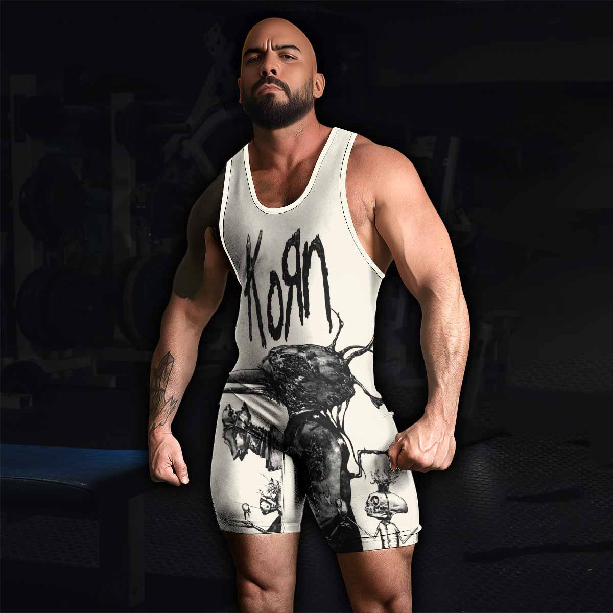 Korn Eye Of Heart Wrestling Singlet - men's lifestyle view
