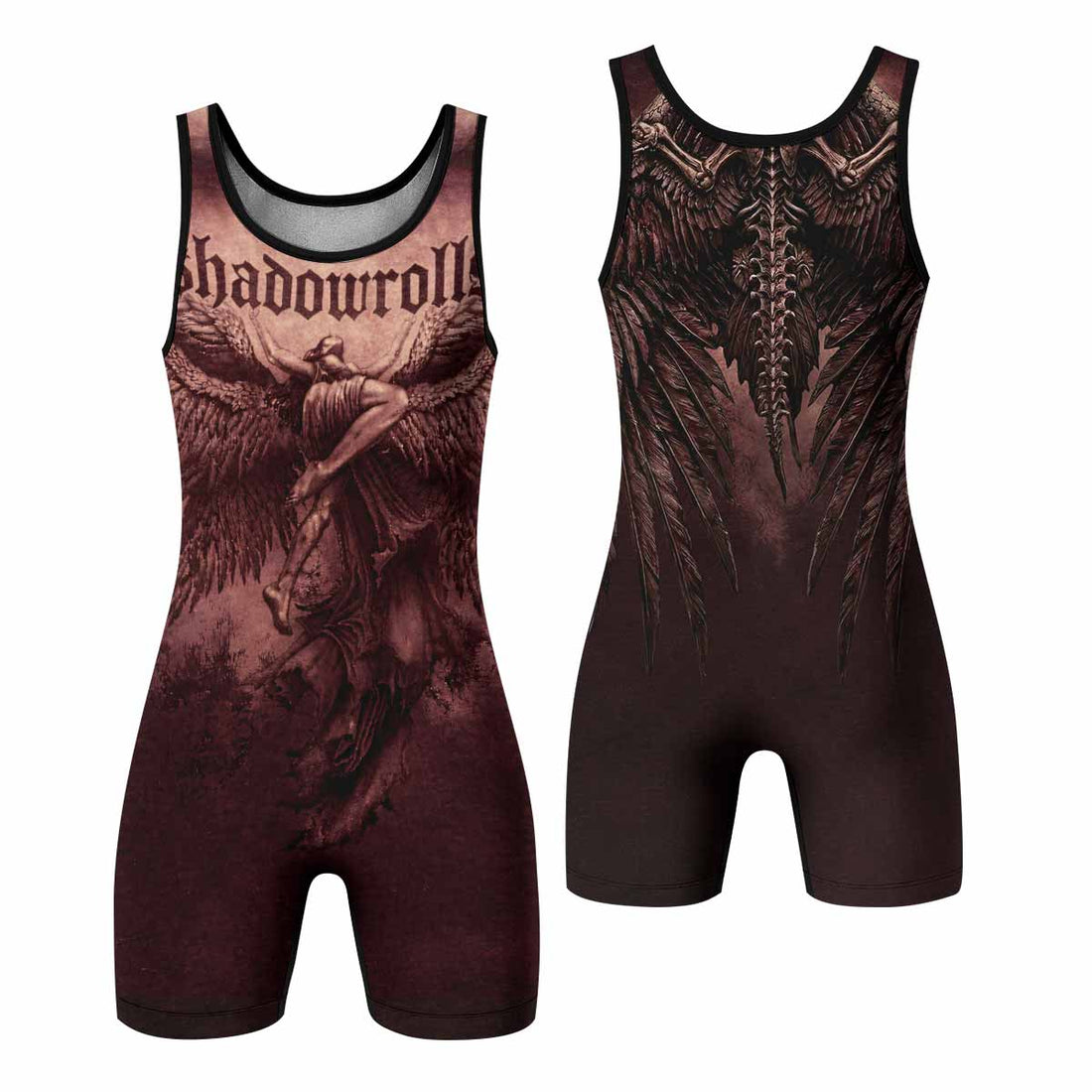 Bones of Grace Dark Angel Wrestling Singlet - front and back view