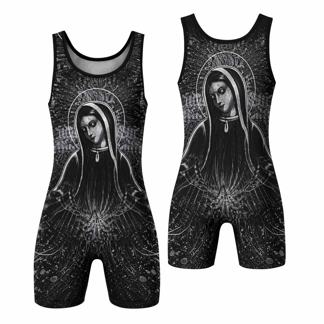 Virgin Mary Wrestling Singlet - front and back view