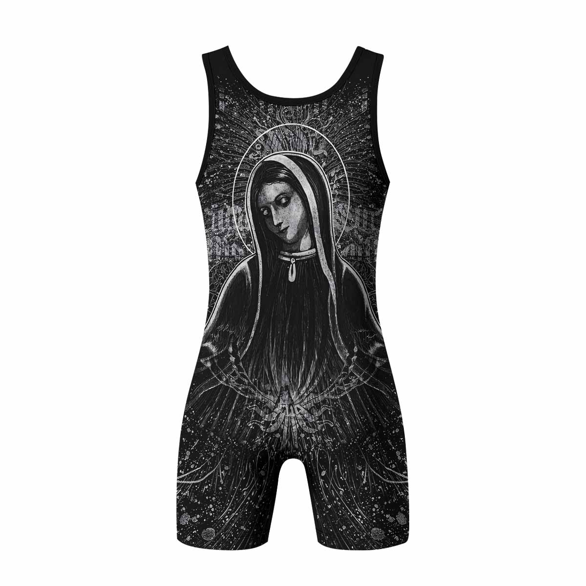 Virgin Mary Wrestling Singlet - back view mockup