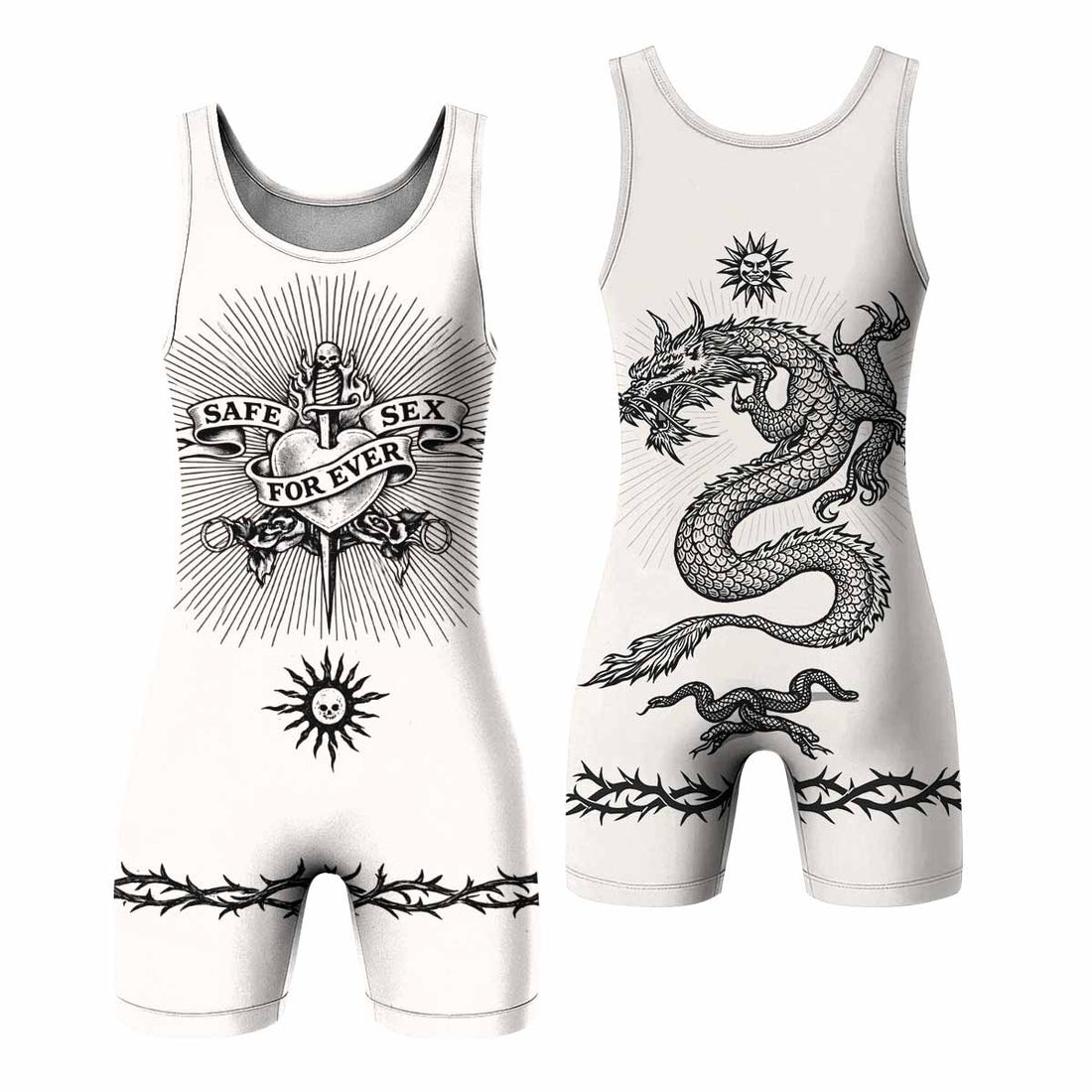 Dragon Tattoo Wrestling Singlet - front and back view