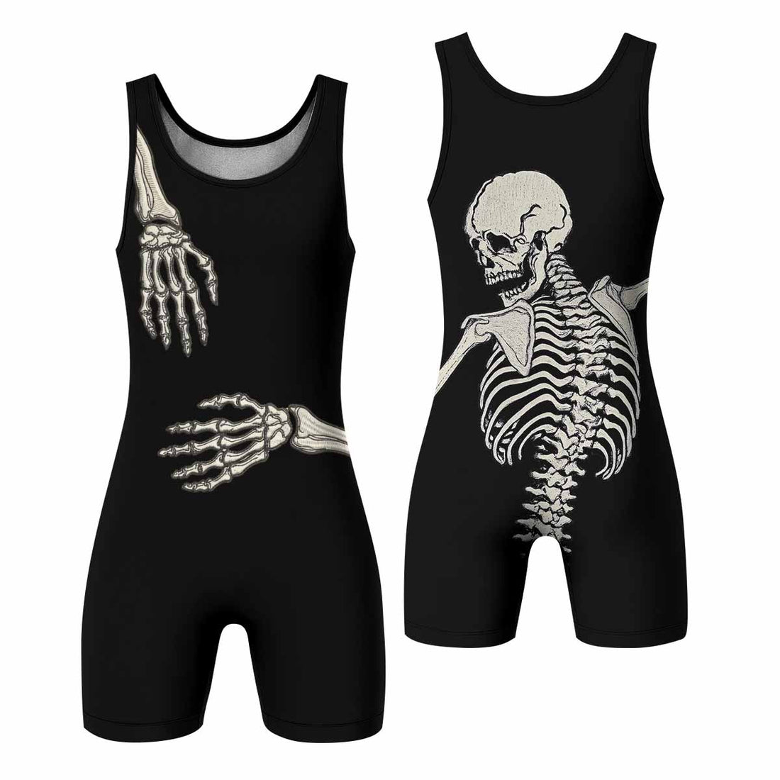 Bare Bones Skeleton Wrestling Singlet - front and back view