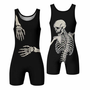 Bare Bones Skeleton Wrestling Singlet - front and back view