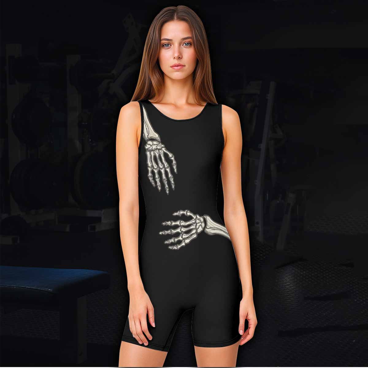 Bare Bones Skeleton Wrestling Singlet - women's lifestyle view