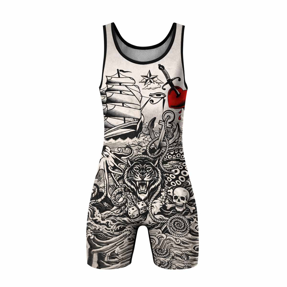Savage Ocean Irezumi Wrestling Singlet - front and back view
