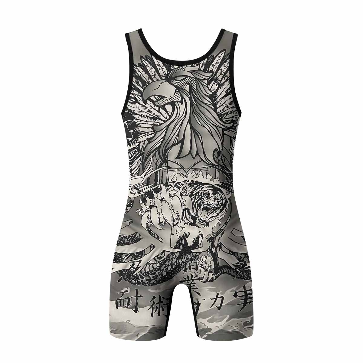 Savage Ocean Irezumi Wrestling Singlet - back view mockup