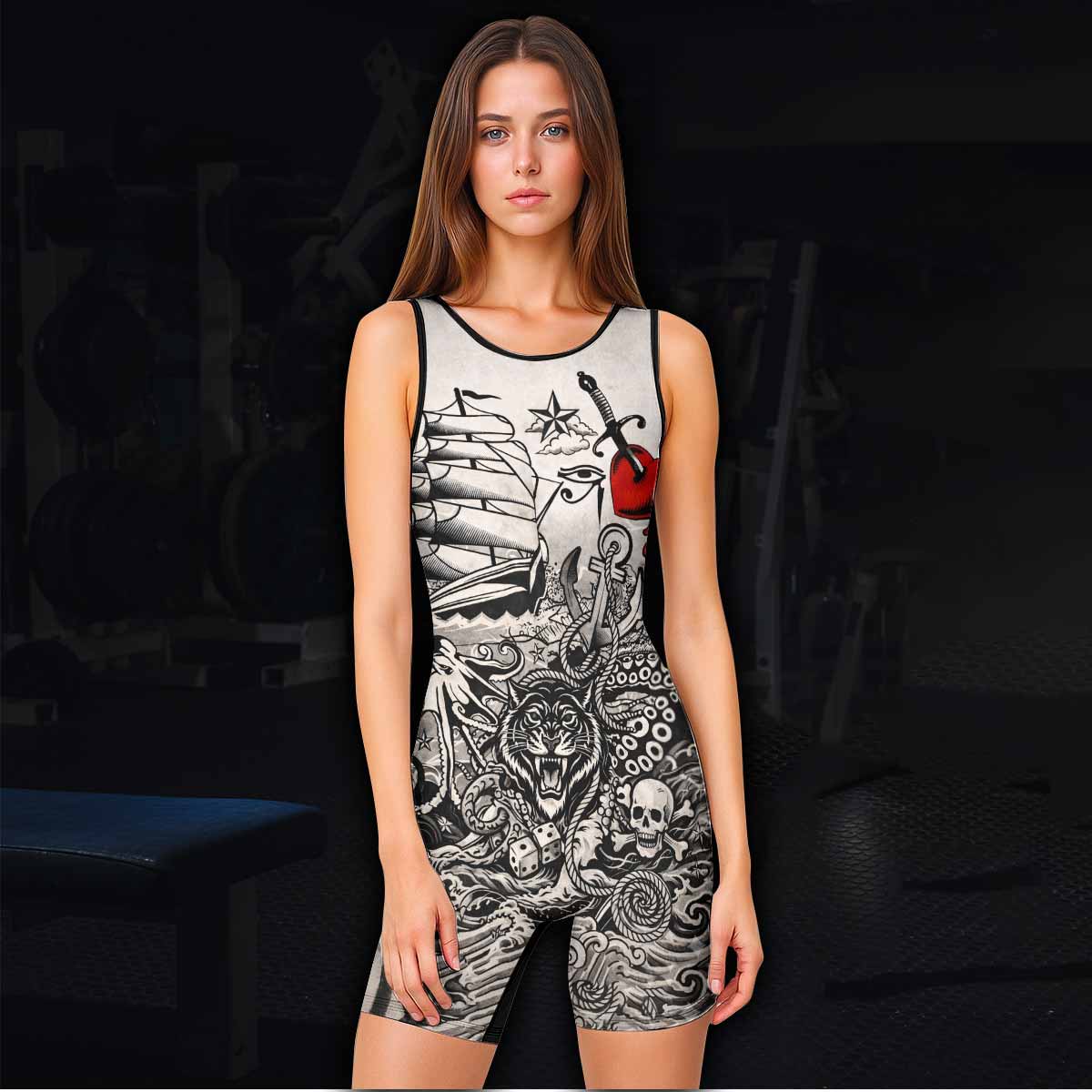 Savage Ocean Irezumi Wrestling Singlet - women's lifestyle view