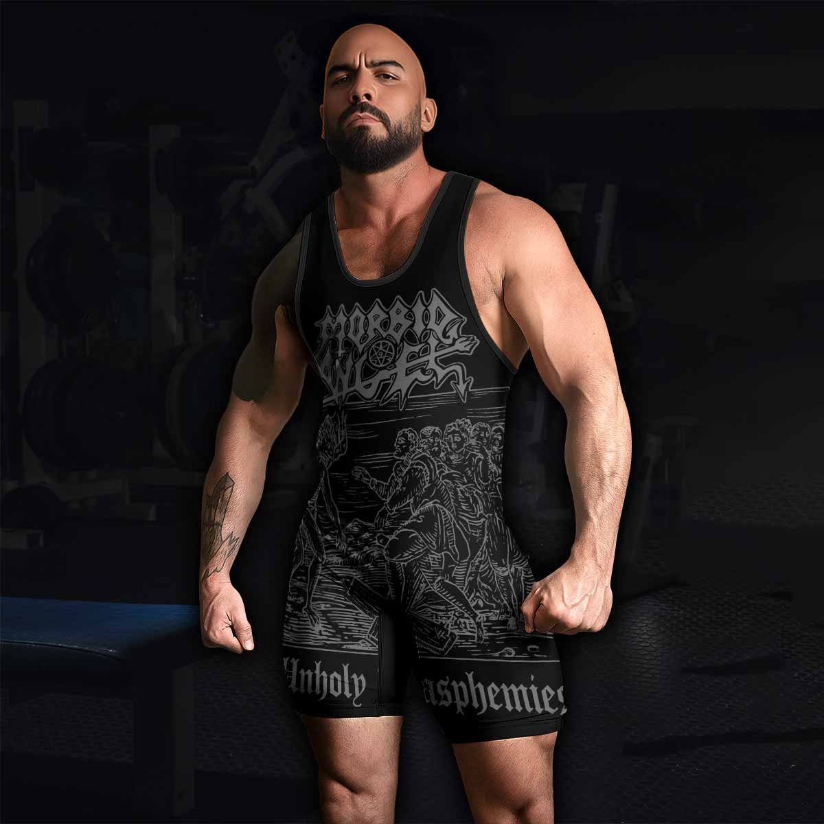 Morbid Angel Unholy Blasphemies Wrestling Singlet - men's lifestyle view